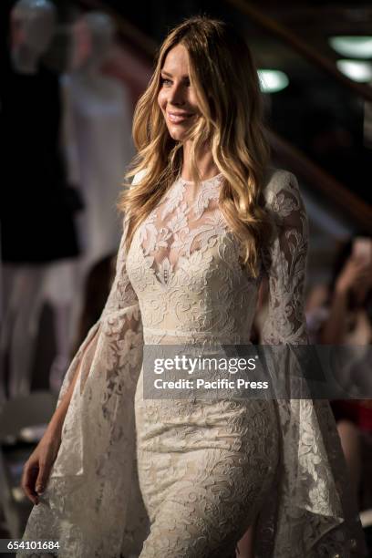 The Face of Myer, Jennifer Hawkins showcases designs by Alex Perry during the Myer Fashion Runway at Myer Sydney flagship store. The inaugural Myer...