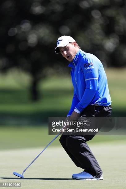 Emiliano Grillo of Argentina reacts on the 15th green during the first round of the Arnold Palmer Invitational Presented By MasterCard on March 16,...