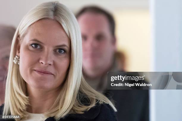 Crown Princess Mette Marit of Norway attends the Stella Red Cross Women Centre on March 16, 2017 in Oslo, Norway.