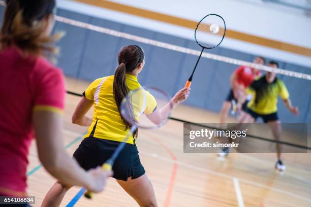 badminton mixed doubles - badminton sport stock pictures, royalty-free photos & images