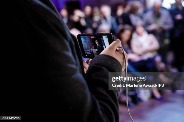 Candidate of the Socialist Party for the 2017 French Presidential Election Benoit Hamon holds a meeting to present his political program on March 16,...