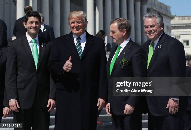 President Donald Trump , House Speaker Paul Ryan , Irish Taoisech Enda Kenny and Rep. Peter King pose outside the Capitol after the annual Friends of...