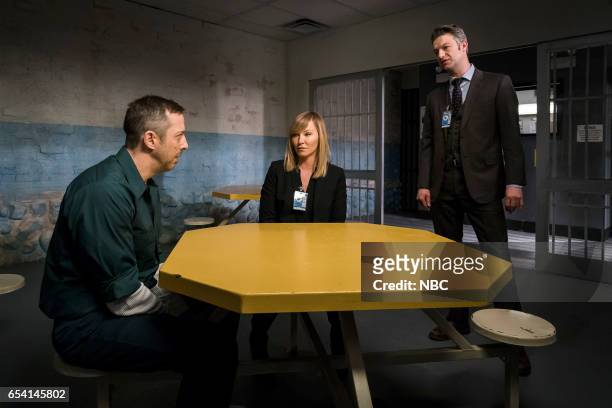Genes" Episode 1815 -- Pictured: Christopher Halladay as Mark Brown, Kelli Giddish as Amanda Rollins, Peter Scanavino as Dominick Carisi Jr. --