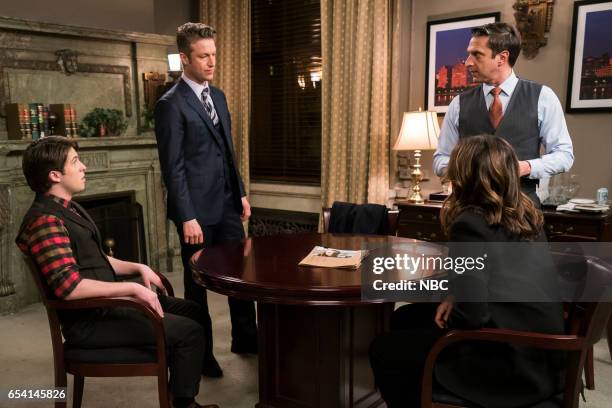 Genes" Episode 1815 -- Pictured: Dalton Harrod as Will Stein, Peter Scanavino as Dominick Carisi Jr., Raul Esparza as A.D.A. Rafael Barba --