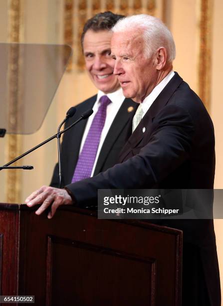 Governor of New York State Andrew Cuomo and 47th Vice President of the United States Joe Biden speak on stage at the HELP USA 30th Anniversary Event...