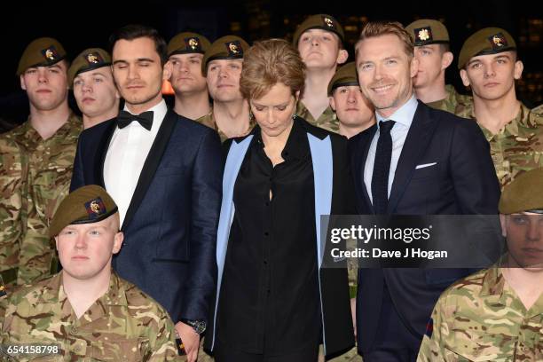 Julian Kostov, Ronan Keating and Jenny Seagrove with the Members of the Grenadier Guards and Scots Guards in support of the Armed Forces Fund attend...
