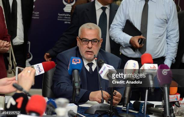 Leader of the Justice and Development Party , Abdelilah Benkirane delivers a speech during a press conference after the statement of King of Morocco...