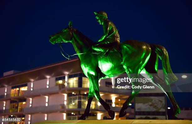 Cheltenham , United Kingdom - 16 March 2017; A statue of 1986 Gold Cup-winner Dawn Run, trained by Paddy Mullins and ridden by Jonjo O'Neill, is...