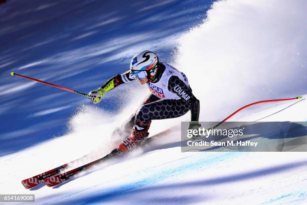 Tina Weirather of Lichtenstein competes in the ladies' Super-G for the 2017 Audi FIS Ski World Cup Final at Aspen Mountain on March 16, 2017 in...