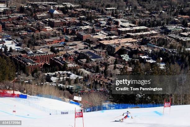 Corrine Suter of Switzerland competes in the ladies' Super-G during the Audi FIS Ski World Cup Finals at Aspen Mountain on March 16, 2017 in Aspen,...