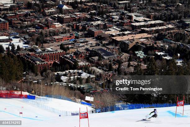 Federica Brignone of Italy competes in the ladies' Super-G during the Audi FIS Ski World Cup Finals at Aspen Mountain on March 16, 2017 in Aspen,...