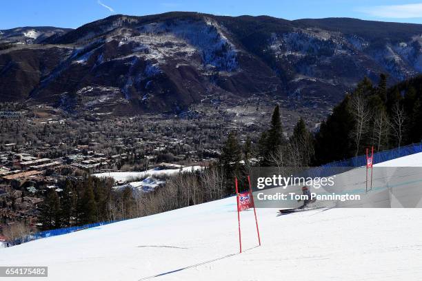 Federica Brignone of Italy competes in the ladies' Super-G during the Audi FIS Ski World Cup Finals at Aspen Mountain on March 16, 2017 in Aspen,...