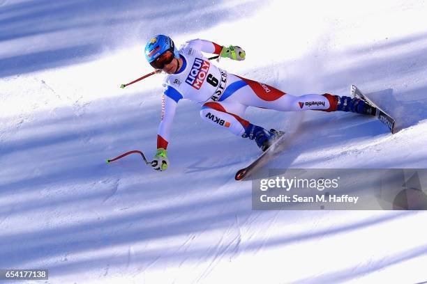 Jasmine Flury of Switzerland competes in the ladies' Super-G for the 2017 Audi FIS Ski World Cup Final at Aspen Mountain on March 16, 2017 in Aspen,...