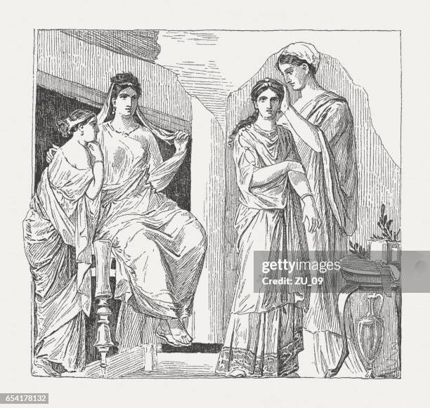 ilustrações de stock, clip art, desenhos animados e ícones de woman's toilette fresco (79 ce), herculaneum, wood engraving, published 1884 - roma antiga