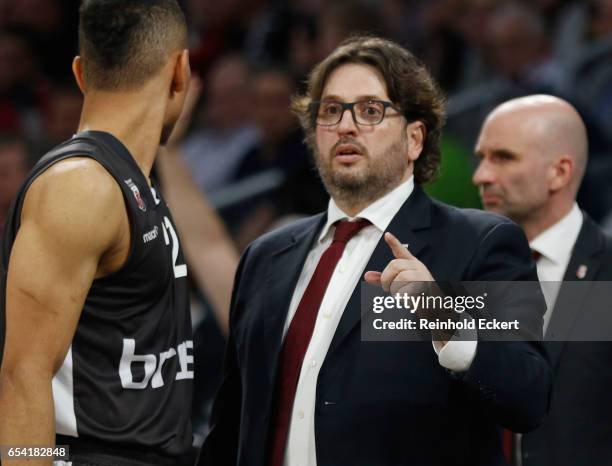 Andrea Trinchieri, Head Coach of Brose Bamberg in action during the 2016/2017 Turkish Airlines EuroLeague Regular Season Round 26 game between Brose...