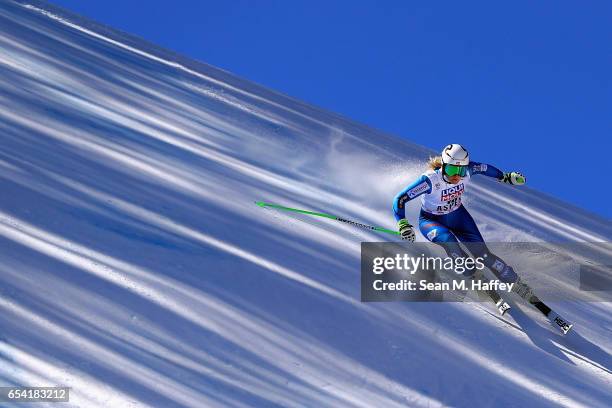 Ragnhild Mowinckel of Norway competes in the ladies' Super-G for the 2017 Audi FIS Ski World Cup Final at Aspen Mountain on March 16, 2017 in Aspen,...