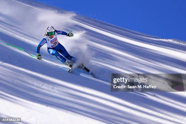 Ragnhild Mowinckel of Norway competes in the ladies' Super-G for the 2017 Audi FIS Ski World Cup Final at Aspen Mountain on March 16, 2017 in Aspen,...