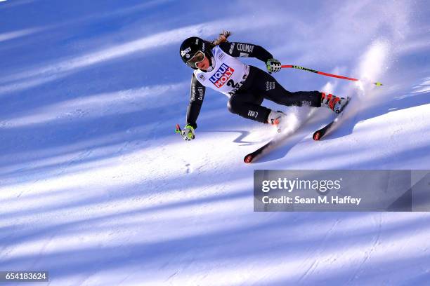 Tiffany Gauthier of France competes in the ladies' Super-G for the 2017 Audi FIS Ski World Cup Final at Aspen Mountain on March 16, 2017 in Aspen,...