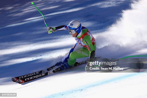 Ilka Stuhec of Slovenia competes in the ladies' Super-G for the 2017 Audi FIS Ski World Cup Final at Aspen Mountain on March 16, 2017 in Aspen,...