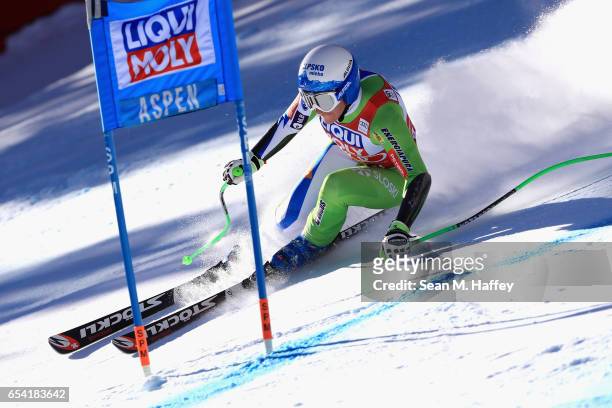 Ilka Stuhec of Slovenia competes in the ladies' Super-G for the 2017 Audi FIS Ski World Cup Final at Aspen Mountain on March 16, 2017 in Aspen,...