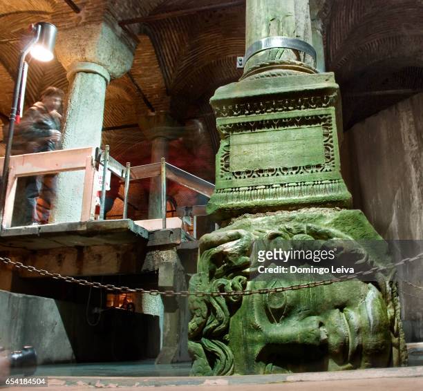 medusa sculpture in basilica cistern - lugar de interés stock pictures, royalty-free photos & images