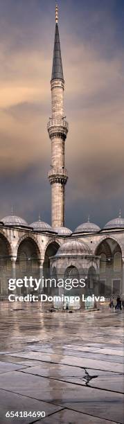 view of the blue mosque (sultan ahmet camii), unesco world heritage site, in sultanahmet at dusk, overlooking the bosphorus, istanbul, turkey, europe - turquía 個照片及圖片檔