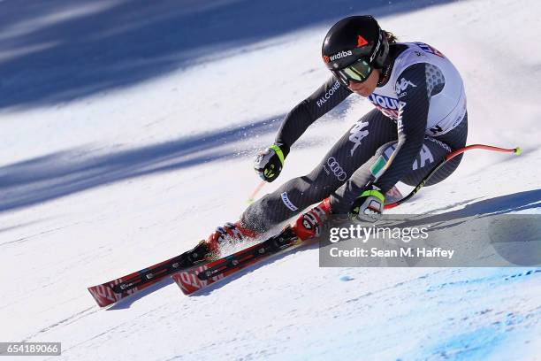 Sofia Goggia of Italy competes in the ladies' Super-G for the 2017 Audi FIS Ski World Cup Final at Aspen Mountain on March 16, 2017 in Aspen,...