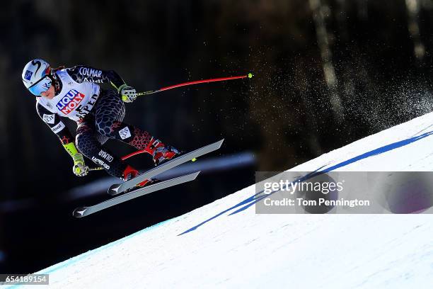 Tina Weirather of Liechtenstein competes in the ladies' Super-G during the Audi FIS Ski World Cup Finals at Aspen Mountain on March 16, 2017 in...