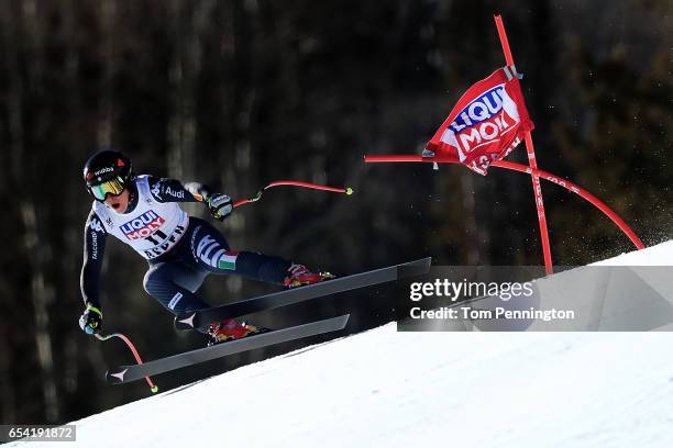 Sofia Goggia of Italy competes in the ladies' Super-G during the Audi FIS Ski World Cup Finals at Aspen Mountain on March 16, 2017 in Aspen, Colorado.