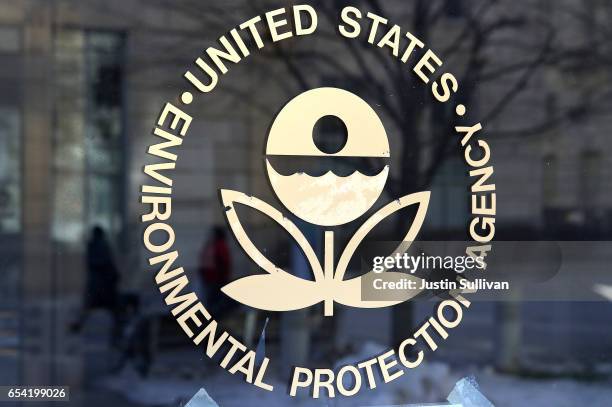 The U.S. Environmental Protection Agency's logo is displayed on a door at its headquarters on March 16, 2017 in Washington, DC. U.S. President Donald...