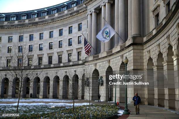 View of the U.S. Environmental Protection Agency headquarters on March 16, 2017 in Washington, DC. U.S. President Donald Trump's proposed budget for...