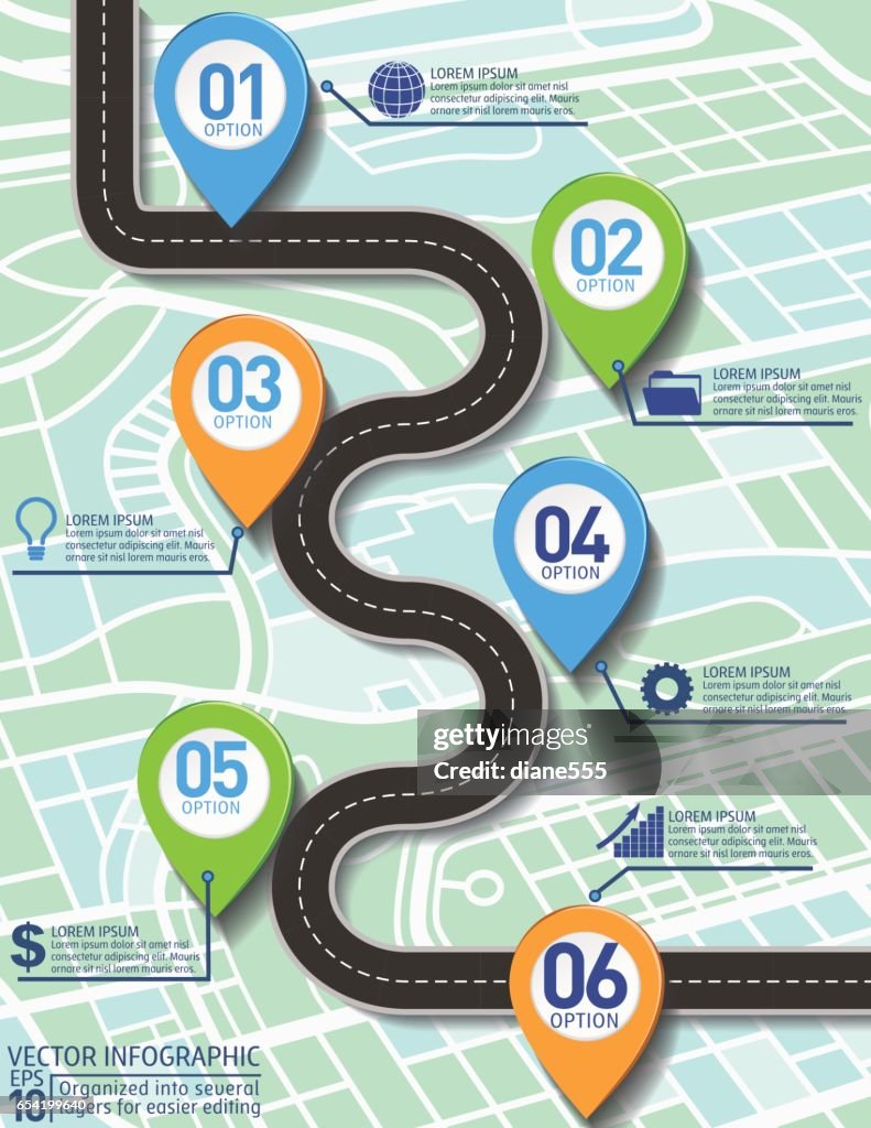 Stylish Roads Timeline Infographic On A City Map Background