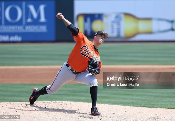 Ubaldo Jimenez of the Baltimore Orioles pitches during the first inning of the Spring Training Game against the Pittsburgh Pirates on March 15, 2017...
