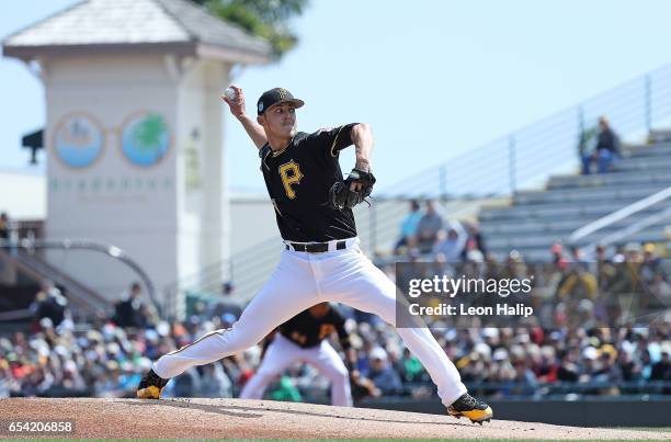 Jameson Taillon of the Pittsburgh Pirates pitches in the first inning of the Spring Training Game against the Baltimore Orioles on March 15, 2017 at...