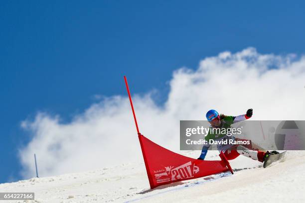 Patrizia Kummer of Switzerland competes in the final of the Women's Parallel Giant Slalom on day 9 of the FIS Freestyle Ski & Snowboard World...