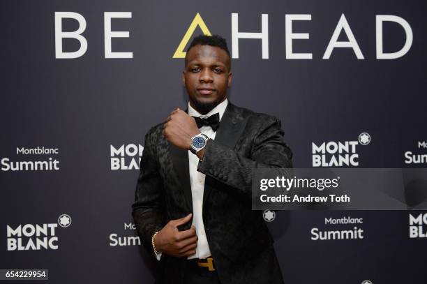 Montblanc's unveiled their first-ever smartwatch, The Summit Collection, with Atlanta Falcon Mohamed Sanu on March 16, 2017 in New York City.