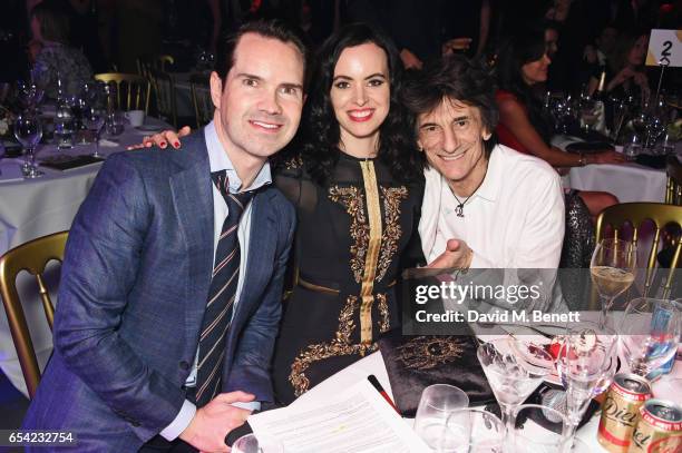 Jimmy Carr, Sally Wood and Ronnie Wood attend the Roundhouse Gala at The Roundhouse on March 16, 2017 in London, England.