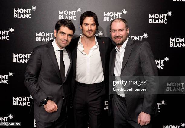 Jerome Lambert, Ian Sommerholder and David Singleton at the Montblanc Summit launch event at The Ledenhall Building on March 16, 2017 in London,...