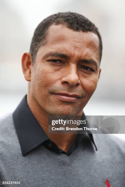 Gilberto Silva addresses the media at a 2017 FIFA Confederations Cup media opportunity at Blues Point Reserve on March 17, 2017 in Sydney, Australia.