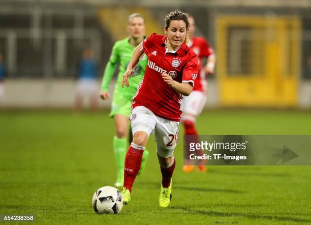 Nicole Rolser of Bayern Muenchen controls the ball during the Women's DFB Cup Quarter Final match between FC Bayern Muenchen and VfL Wolfsburg at the...