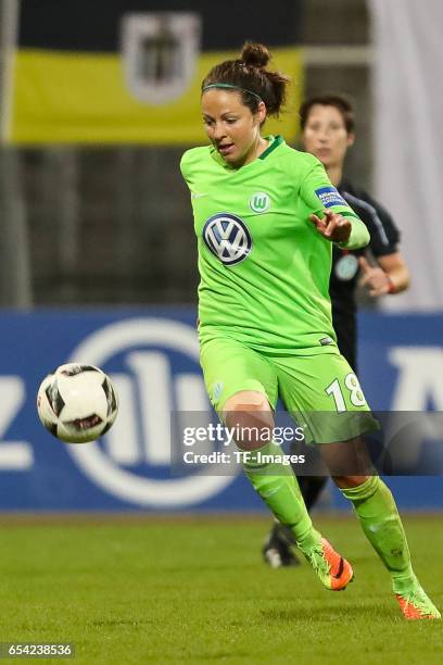 Vanessa Bernauer of Wolfsburg controls the ball during the Women's DFB Cup Quarter Final match between FC Bayern Muenchen and VfL Wolfsburg at the...