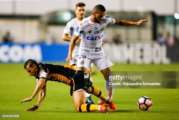 Pablo Escobar (L0 of The Strongest and Thiago Maia of Santos in action during the match between Santos of Brazil and The Strongest of Bolivia for the...