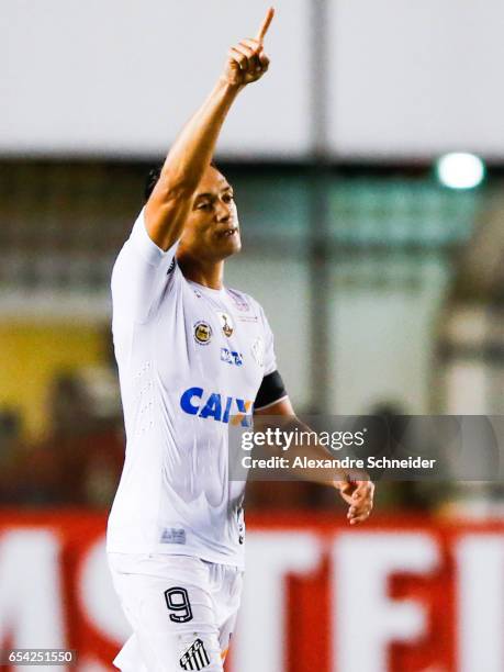 Ricardo Oiveira of Santos celebrates their first goal during the match between Santos of Brazil and The Strongest of Bolivia for the Copa Bridgestone...