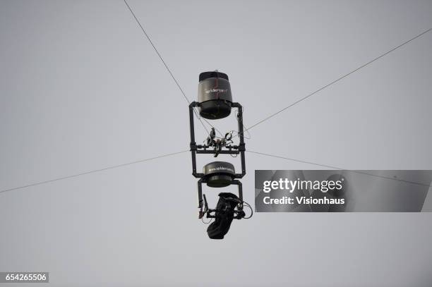 Spidercam television camera during the RBS Six Nations match between England and Scotland at Twickenham Stadium on March 11, 2017 in London, England.