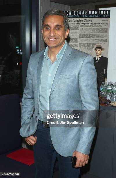 Writer/TV host Bassem Youssef attends the "Tickling Giants" New York premiere at IFC Center on March 16, 2017 in New York City.