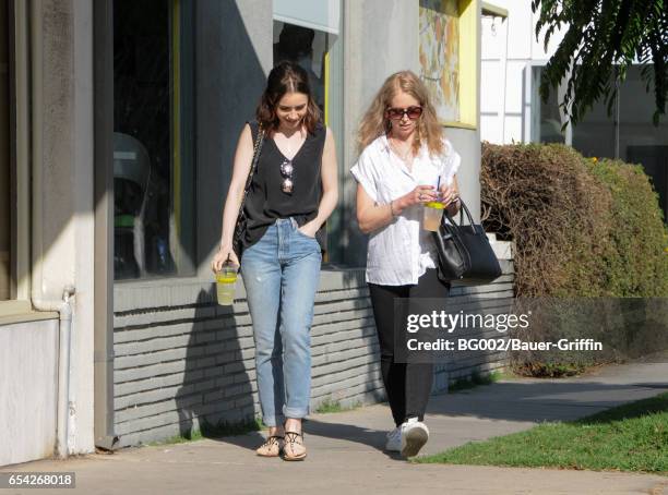 Lily Collins and mother Jill Tavelman are seen on March 16, 2017 in Los Angeles, California.