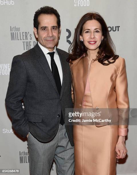 Tony Shalhoub and Jessica Hecht attend the Arthur Miller's "The Price" Broadway Opening Night at American Airlines Theatre on March 16, 2017 in New...