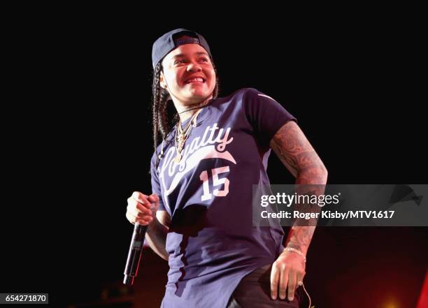 Hip-hop artist Young M.A performs onstage at MTV Woodies LIVE on March 16, 2017 in Austin, Texas.