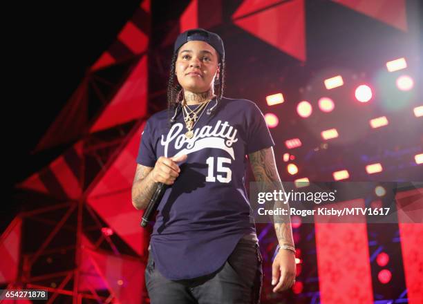 Hip-hop artist Young M.A performs onstage at MTV Woodies LIVE on March 16, 2017 in Austin, Texas.