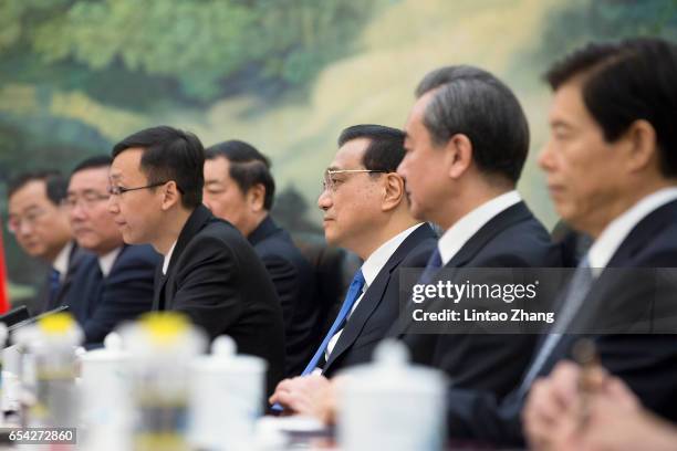 Chinese Premier Li Keqiang meets with Saudi Arabia's King Salman bin Abdulaziz Al Saud at Great Hall of the People on March 17, 2017 in Beijing,...